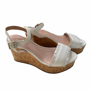 Kate Spade Tomas Cork Wedge Leathe Ruffle White Size 9.5 Women’s